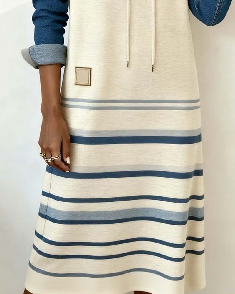 Camila | Gestreiftes Kapuzenkleid im Farbmix