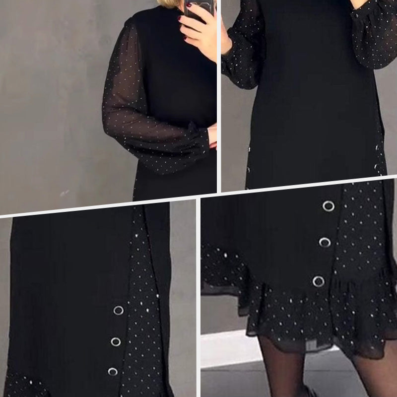 Estela | Elegantes Kleid mit Kristallen und Rundhalsausschnitt