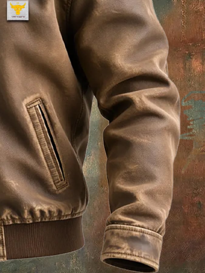 GEALTERTE BRAUNE STOFFJACKE IN KLASSISCHEM SCHNITT