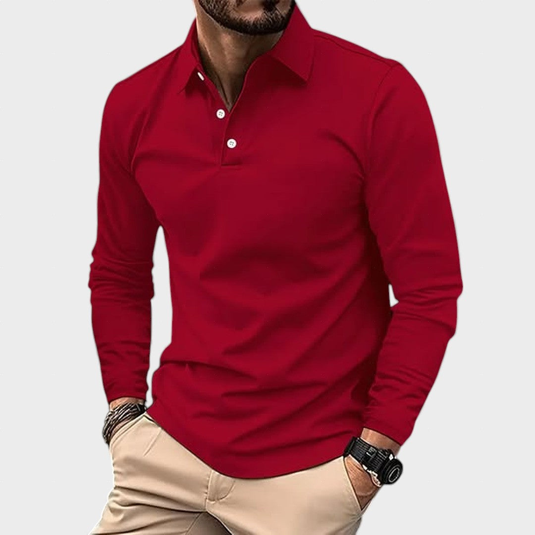 Guillermo™ | Lässiges, langärmeliges Poloshirt, rot