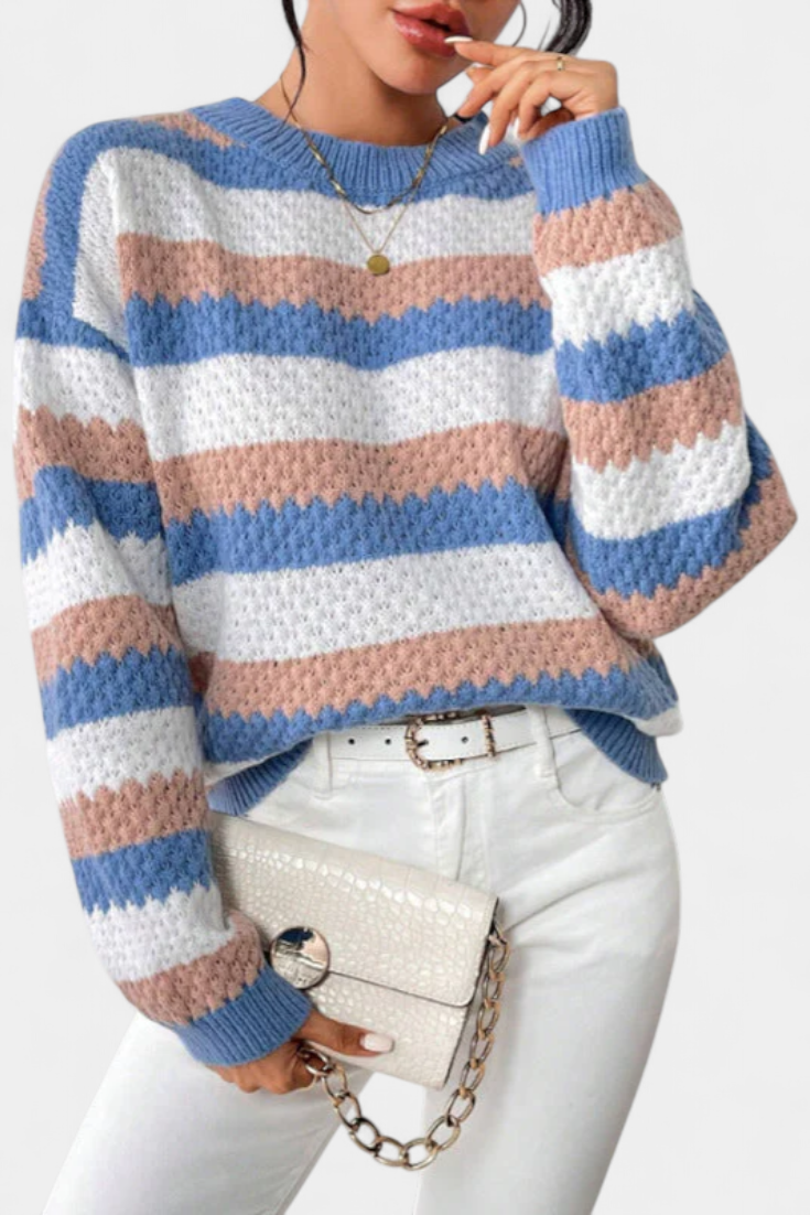 Kristen Oversize-Jersey mit Rundhalsausschnitt und Streifen