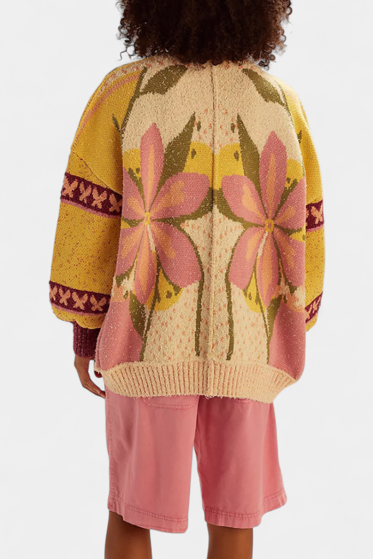Casey Locker geschnittene Strickjacke mit Blumenmuster