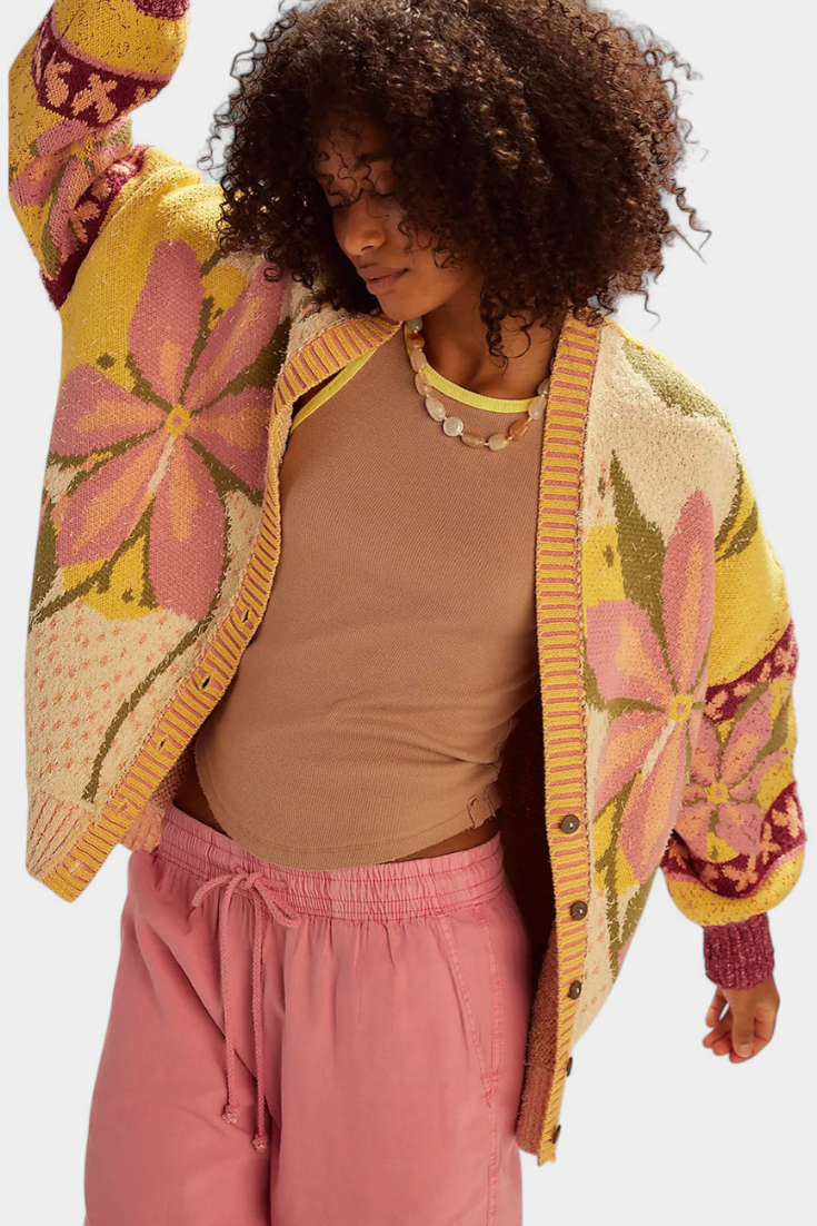 Casey Locker geschnittene Strickjacke mit Blumenmuster