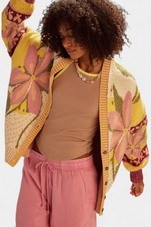 Cardigan con Motivo Floreale e Vestibilità Morbida Casey