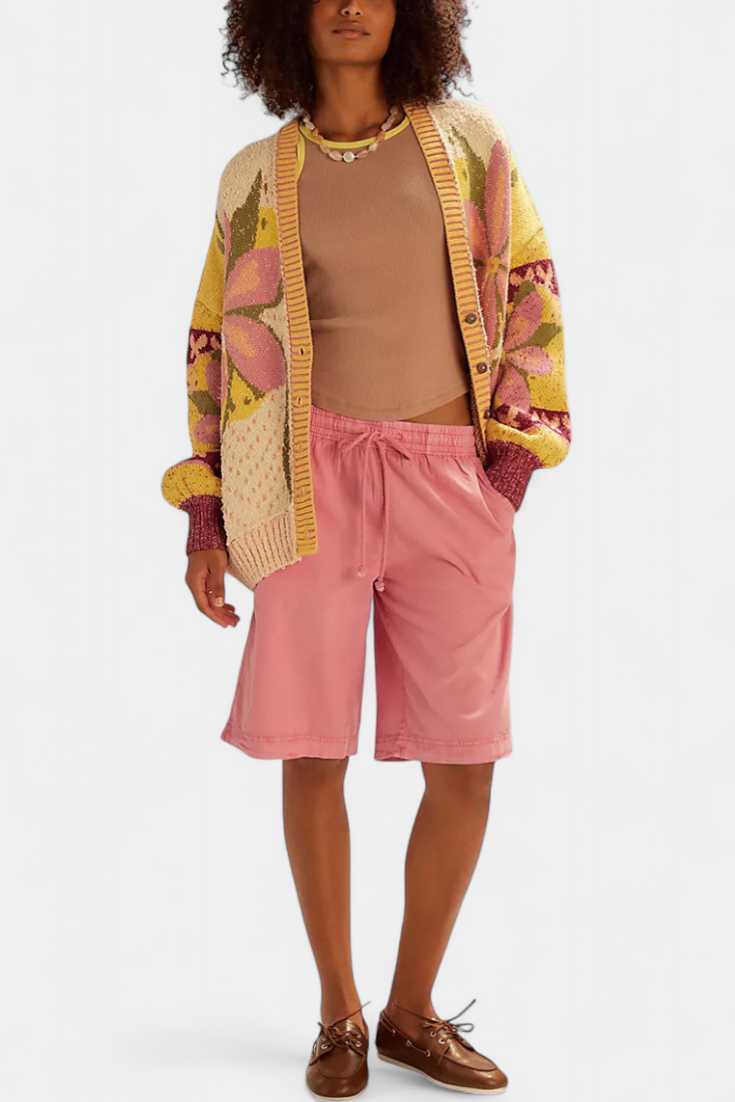Casey Locker geschnittene Strickjacke mit Blumenmuster
