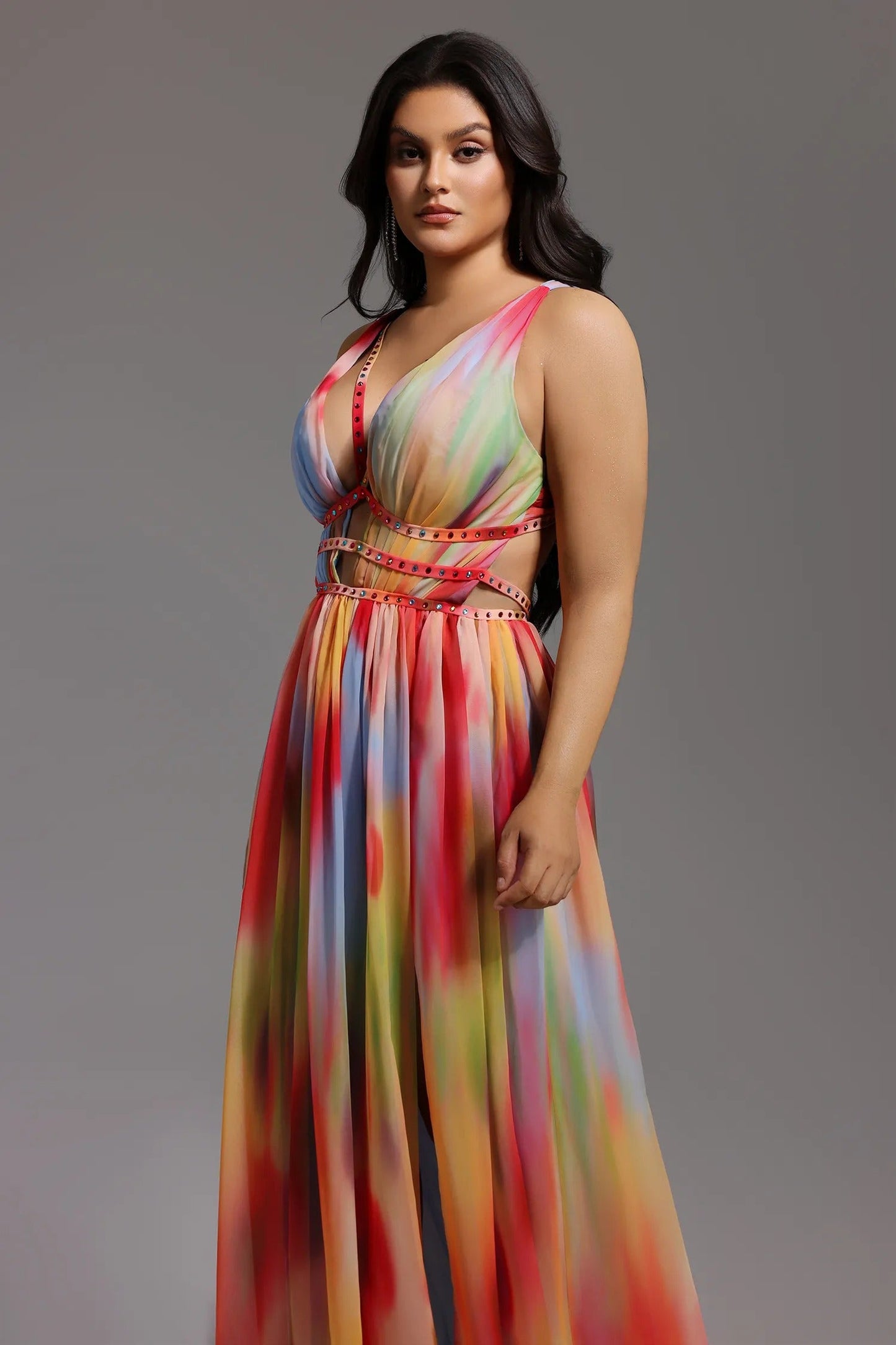 Lara™ | Elegantes, fließendes, mehrfarbiges Kleid