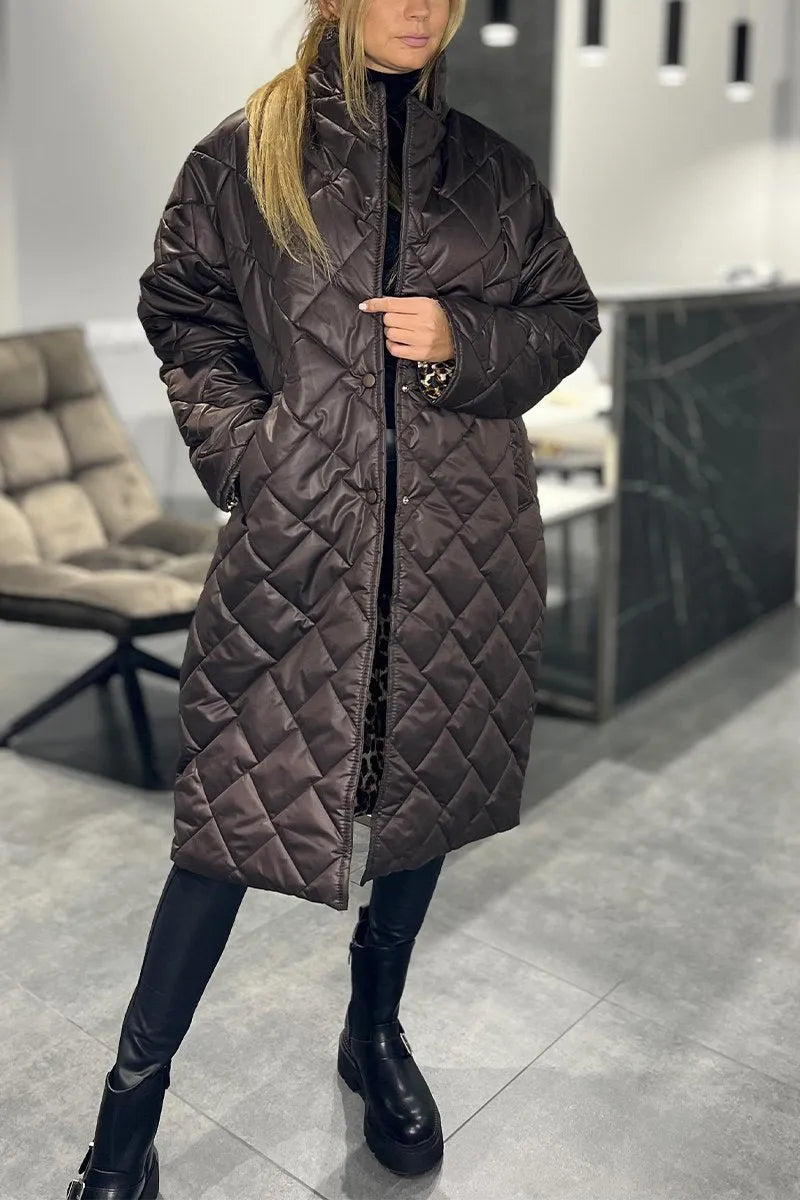 Beata | Reversible Steppmantel mit Leopardenfutter