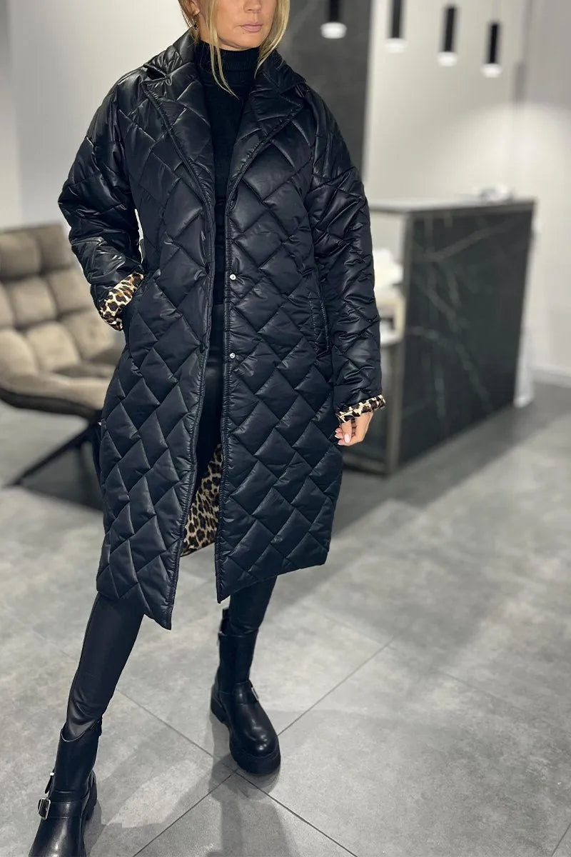Beata | Reversible Steppmantel mit Leopardenfutter